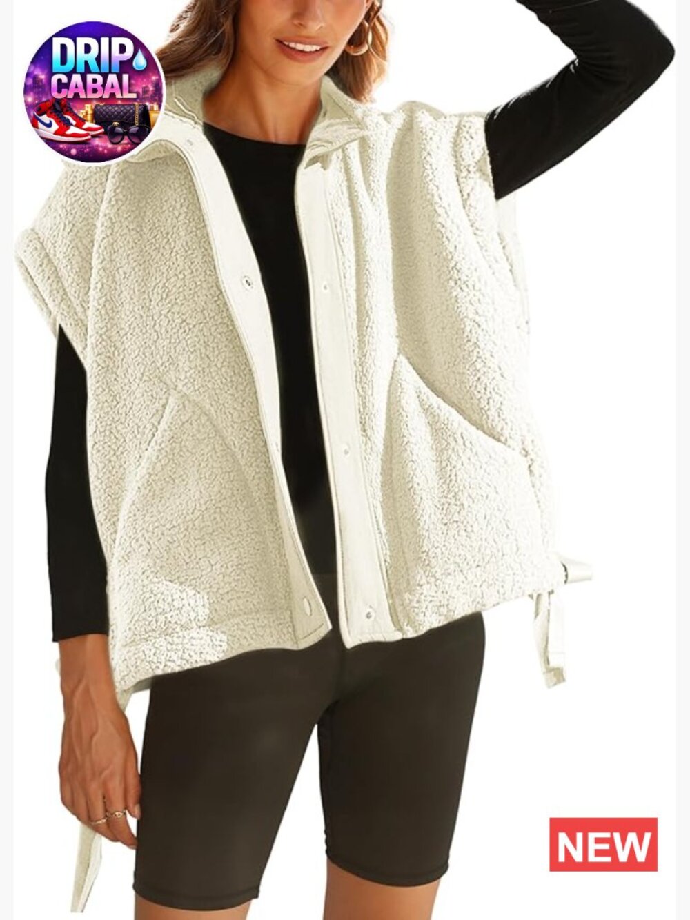 Fleece Vest Sleeveless Button Down Sherpa Jacket with Pockets